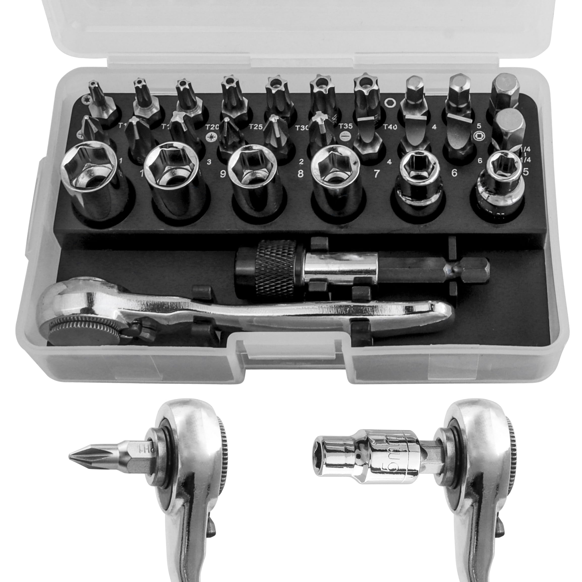 Yakamoz 28 in 1 Mini Ratchet Screwdriver Bit Socket Set, Right
